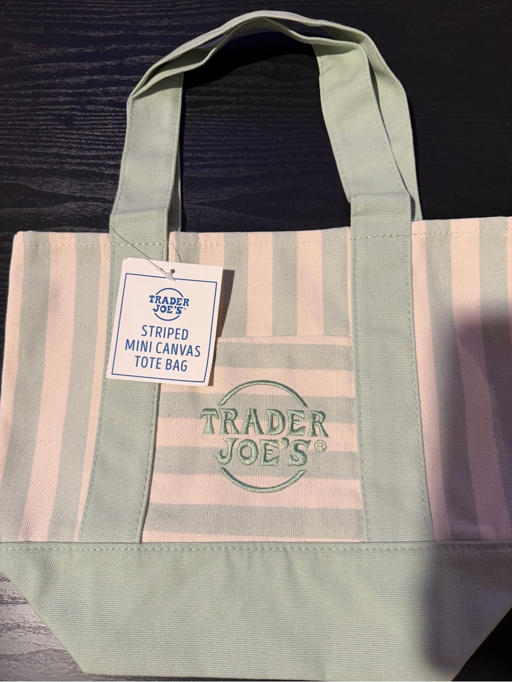 Trader Joe's Mint & Cream Striped Mini Canvas Tote Bag